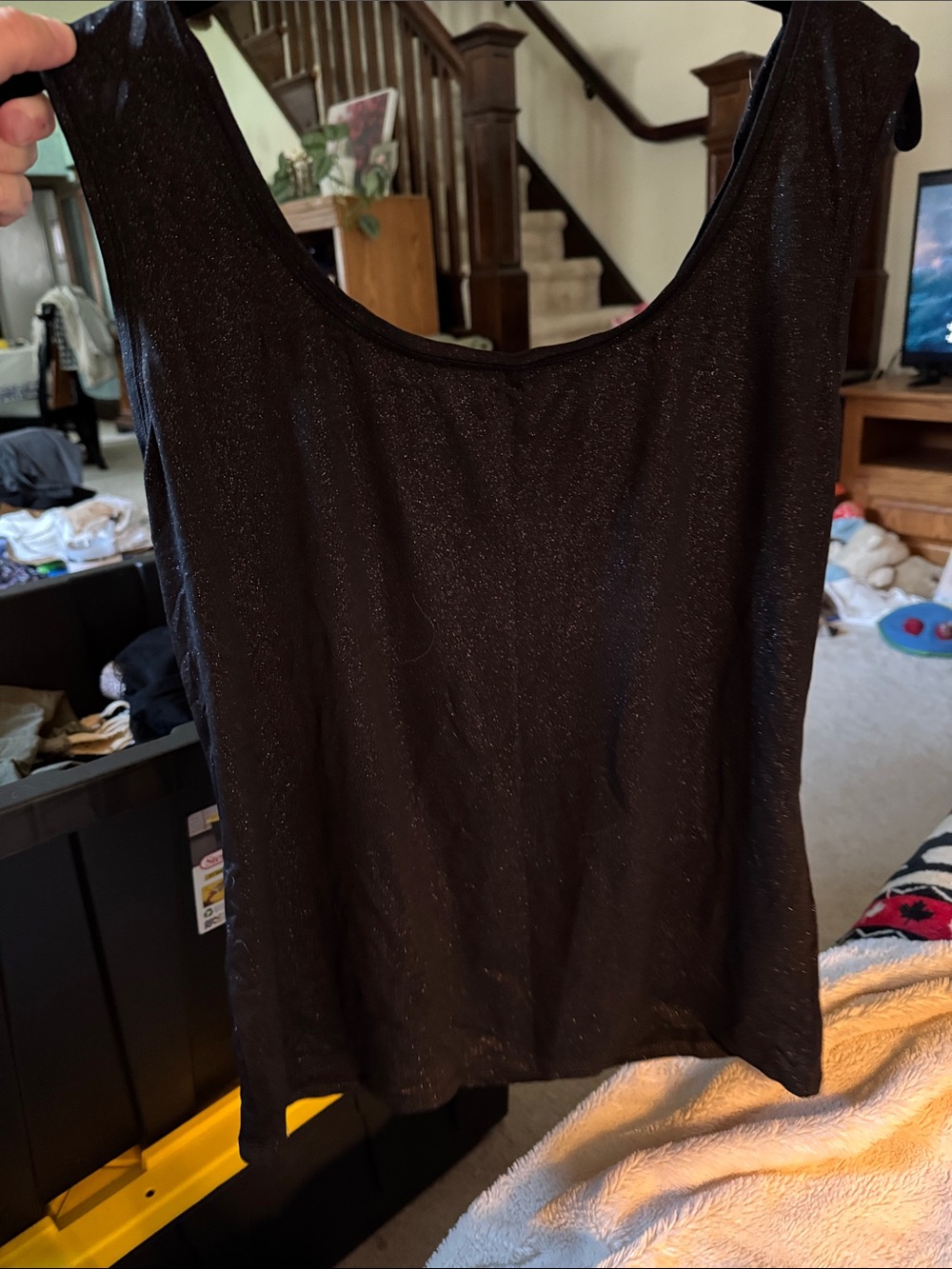 White House Black Market Black Sparkle Scoop Tank